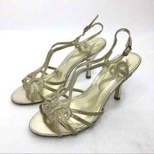 Nina Gold Glitter Shimmer Sandal Heels